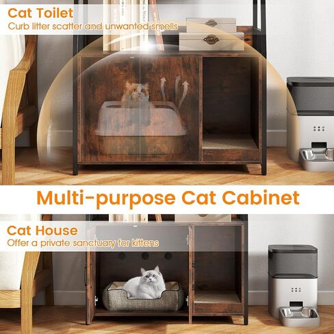 PETSITE Cat Litter Box Enclosure with Storage Shelves, 52 Inches Tall Hidden Litter Box with Charging Station, Scratching Board, and Winding Entry (Rustic Brown) in Kuwait