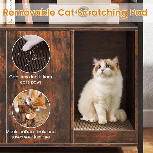 PETSITE Cat Litter Box Enclosure with Storage Shelves, 52 Inches Tall Hidden Litter Box with Charging Station, Scratching Board, and Winding Entry (Rustic Brown) in Kuwait