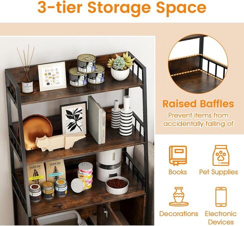 PETSITE Cat Litter Box Enclosure with Storage Shelves, 52 Inches Tall Hidden Litter Box with Charging Station, Scratching Board, and Winding Entry (Rustic Brown) in Kuwait
