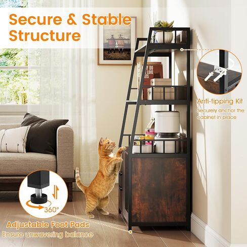PETSITE Cat Litter Box Enclosure with Storage Shelves, 52 Inches Tall Hidden Litter Box with Charging Station, Scratching Board, and Winding Entry (Rustic Brown) in Kuwait