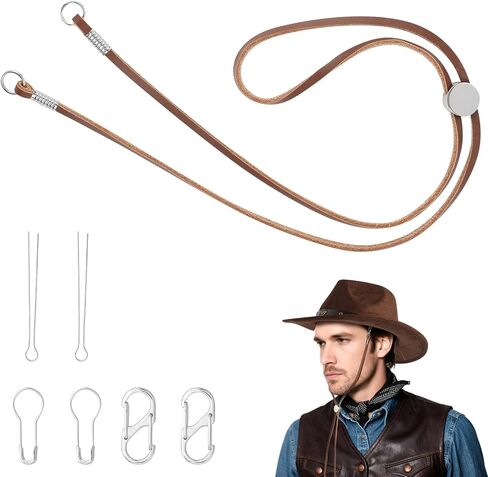 Genuine Leather Hat Chin Strap, Adjustable with Metal Clips, Windproof for Cowboy Straw Hats, Riding, Hiking, Outdoor in Saudi Arabia