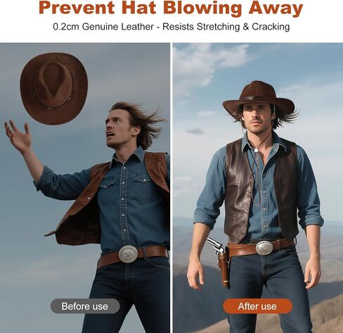 Genuine Leather Hat Chin Strap, Adjustable with Metal Clips, Windproof for Cowboy Straw Hats, Riding, Hiking, Outdoor in Saudi Arabia