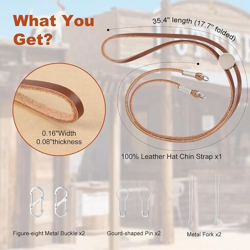 Genuine Leather Hat Chin Strap, Adjustable with Metal Clips, Windproof for Cowboy Straw Hats, Riding, Hiking, Outdoor in Saudi Arabia