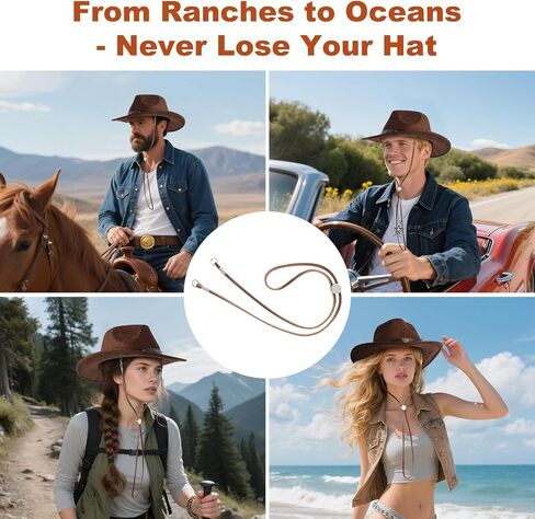 Genuine Leather Hat Chin Strap, Adjustable with Metal Clips, Windproof for Cowboy Straw Hats, Riding, Hiking, Outdoor in Saudi Arabia