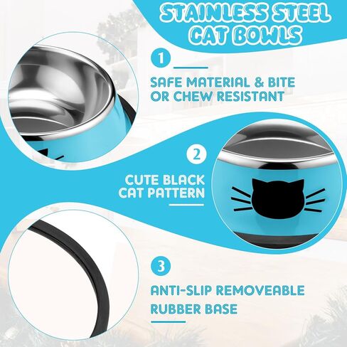 Amylove 6 PCS Cat Bowls للطعام والماء أطباق الفولاذ المقاوم للصدأ من الفولاذ المقاوم للصدأ أوعية الطعام 7 أونصة مضادة للمعادن معدنية مع قاعدة مطاطية قابلة للإزالة سميكة لتغذية الكلب الصغير القاطرة (لون قوس قزح) in Kuwait