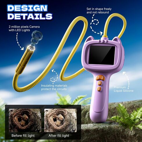 كاميرا ثعبان Borescope مع الضوء للأطفال ， مجموعة ألعاب تعليمية من المنظار الجذعية ， في الهواء الطلق التخييم الطبيعة استكشاف هدايا عيد ميلاد هداي للبنين والبنات الذين تتراوح أعمارهم بين 3 سنوات (أرجواني) (أرجواني) in Saudi Arabia