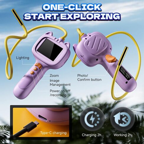 كاميرا ثعبان Borescope مع الضوء للأطفال ， مجموعة ألعاب تعليمية من المنظار الجذعية ， في الهواء الطلق التخييم الطبيعة استكشاف هدايا عيد ميلاد هداي للبنين والبنات الذين تتراوح أعمارهم بين 3 سنوات (أرجواني) (أرجواني) in Saudi Arabia
