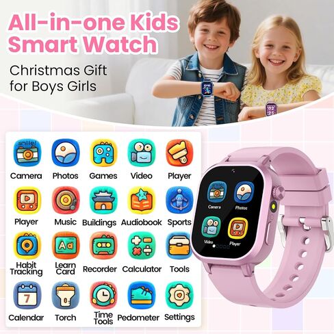 Waterproof Smart Watch for Kids Girls Ages 5-12 with 39 Games, HD Camera, Video, Music, Habit Tracking, Alarm, Pedometer, Kids Smart Watch Chrismars Birthday Gift for Girls Age 5 6 7 8(Pink) in Saudi Arabia