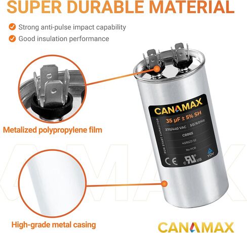Canamax Premium 35 MFD uf ± 5% MFD 370 V VAC أو 440 فولت محرك متعدد الأغراض يعمل بمكثف دائري - متوافق مع مكيف الهواء أو مكثف المضخة الحرارية in Kuwait