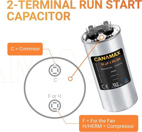 Canamax Premium 35 MFD uf ± 5% MFD 370 V VAC أو 440 فولت محرك متعدد الأغراض يعمل بمكثف دائري - متوافق مع مكيف الهواء أو مكثف المضخة الحرارية in Kuwait