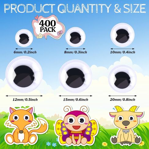 400 Pieces 6mm -20mm Self Adhesive Black White Wiggle Eyes, Assorted Size Round Plastic Eyes Sticker for Doll Making DIY Crafts in Saudi Arabia