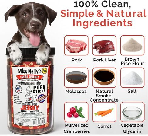 Miss Nelly's- All Natural Beef Jerky Dog Treats Made in USA Only-Beef Jerky Treats for Dogs Original Smoke House Recipe-Minimally Processed Soft Sticks Jerky Dog Treats - 16 oz. Bag. in Kuwait