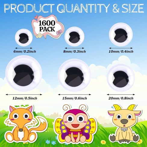 400 Pieces 6mm -20mm Self Adhesive Black White Wiggle Eyes, Assorted Size Round Plastic Eyes Sticker for Doll Making DIY Crafts in Saudi Arabia