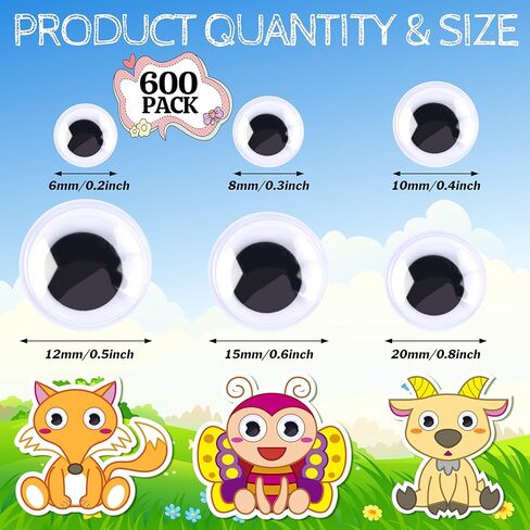 400 قطعة 6 مم -20 ملم لماشية أسود أبيض تذبذب ، ملصق عيون بلاستيكية متنوعة الحجم in Kuwait