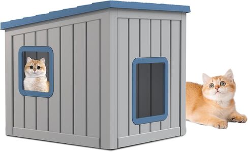 Cat House Indoor Outdoor Use Easy to Clean Durable Slanted Top Cat Bed Perfect for Cats Cozy Shelter (Black, 24.65 * 21.5 * 22.21) in Saudi Arabia