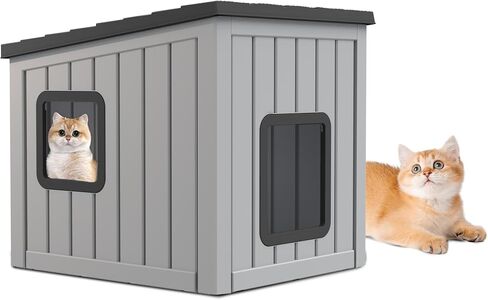 Cat House Indoor Outdoor Use Easy to Clean Durable Slanted Top Cat Bed Perfect for Cats Cozy Shelter (Black, 24.65 * 21.5 * 22.21) in Saudi Arabia
