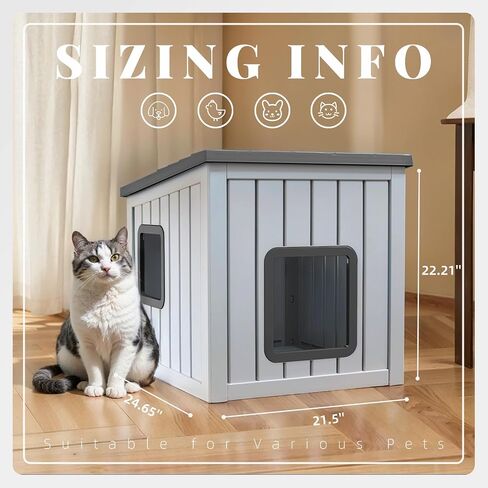 Cat House Indoor Outdoor Use Easy to Clean Durable Slanted Top Cat Bed Perfect for Cats Cozy Shelter (Black, 24.65 * 21.5 * 22.21) in Saudi Arabia
