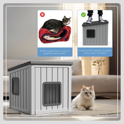 Cat House Indoor Outdoor Use Easy to Clean Durable Slanted Top Cat Bed Perfect for Cats Cozy Shelter (Black, 24.65 * 21.5 * 22.21) in Saudi Arabia