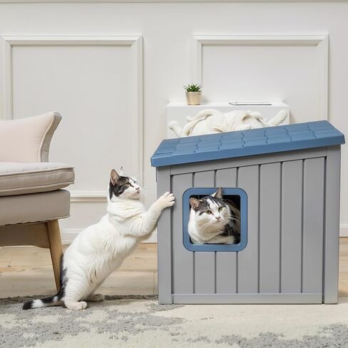 Cat House Indoor Outdoor Use Easy to Clean Durable Slanted Top Cat Bed Perfect for Cats Cozy Shelter (Black, 24.65 * 21.5 * 22.21) in Saudi Arabia