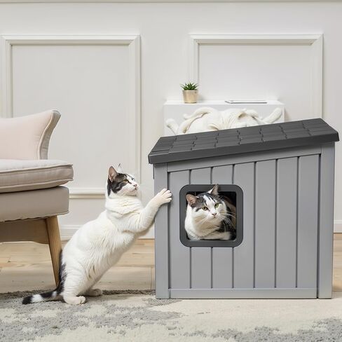 Cat House Indoor Outdoor Use Easy to Clean Durable Slanted Top Cat Bed Perfect for Cats Cozy Shelter (Black, 24.65 * 21.5 * 22.21) in Saudi Arabia