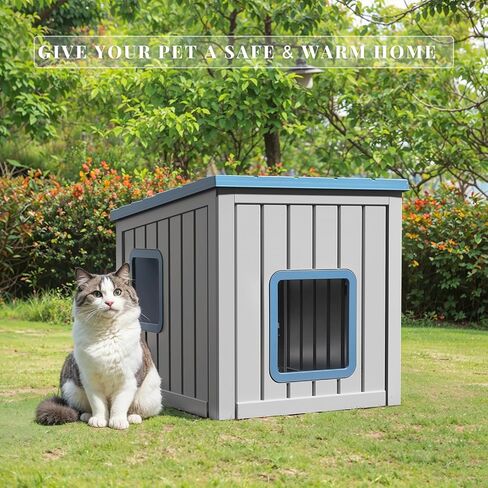 Cat House Indoor Outdoor Use Easy to Clean Durable Slanted Top Cat Bed Perfect for Cats Cozy Shelter (Black, 24.65 * 21.5 * 22.21) in Saudi Arabia