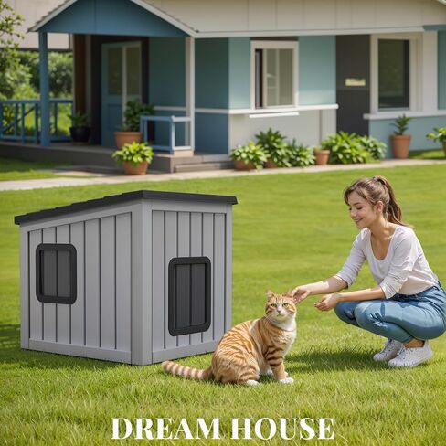 Cat House Indoor Outdoor Use Easy to Clean Durable Slanted Top Cat Bed Perfect for Cats Cozy Shelter (Black, 24.65 * 21.5 * 22.21) in Saudi Arabia