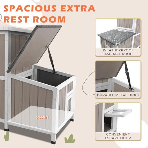 Cat House Outdoor Cat Shelter 2 Store Feral Cat Shelter مقاوم للعوامل الجوية للقطط الشتوية القطط القطط ، والقطط الخشبية مقاومة للماء مع أبواب الهروب-رمادي in Kuwait