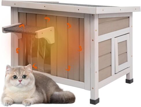 Cat House Outdoor Cat Shelter 2 Store Feral Cat Shelter مقاوم للعوامل الجوية للقطط الشتوية القطط القطط ، والقطط الخشبية مقاومة للماء مع أبواب الهروب-رمادي in Kuwait