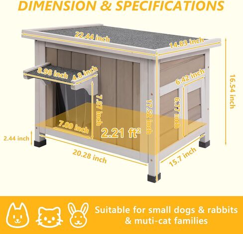 Cat House Outdoor Cat Shelter 2 Store Feral Cat Shelter مقاوم للعوامل الجوية للقطط الشتوية القطط القطط ، والقطط الخشبية مقاومة للماء مع أبواب الهروب-رمادي in Kuwait