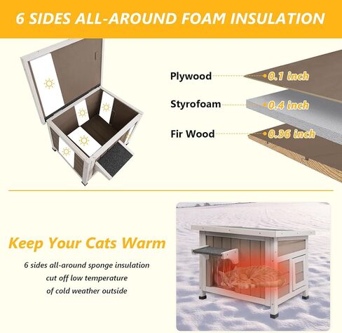 Cat House Outdoor Cat Shelter 2 Store Feral Cat Shelter مقاوم للعوامل الجوية للقطط الشتوية القطط القطط ، والقطط الخشبية مقاومة للماء مع أبواب الهروب-رمادي in Kuwait