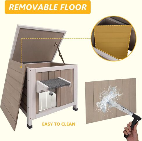 Cat House Outdoor Cat Shelter 2 Store Feral Cat Shelter مقاوم للعوامل الجوية للقطط الشتوية القطط القطط ، والقطط الخشبية مقاومة للماء مع أبواب الهروب-رمادي in Kuwait