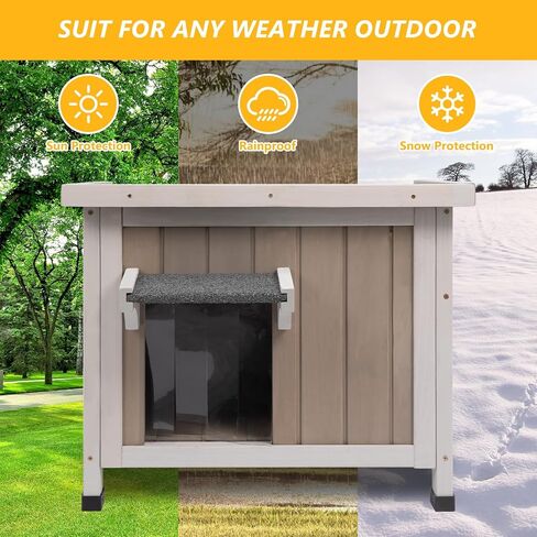 Cat House Outdoor Cat Shelter 2 Store Feral Cat Shelter مقاوم للعوامل الجوية للقطط الشتوية القطط القطط ، والقطط الخشبية مقاومة للماء مع أبواب الهروب-رمادي in Kuwait