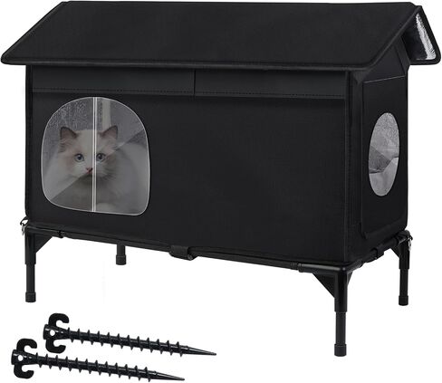 Weatherproof Feral Cat Houses for Outdoor Cats, Insulated Cats House with Cozy Cushion, Elevated Outdoor Cat Shelter, Equipped with Escape Door, Outside Cat House for Stray Cats(Large) in Saudi Arabia