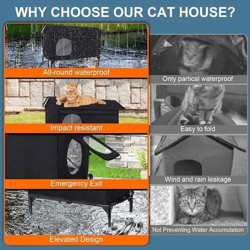 Weatherproof Feral Cat Houses for Outdoor Cats, Insulated Cats House with Cozy Cushion, Elevated Outdoor Cat Shelter, Equipped with Escape Door, Outside Cat House for Stray Cats(Large) in Saudi Arabia