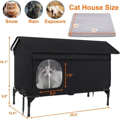 Weatherproof Feral Cat Houses for Outdoor Cats, Insulated Cats House with Cozy Cushion, Elevated Outdoor Cat Shelter, Equipped with Escape Door, Outside Cat House for Stray Cats(Large) in Saudi Arabia