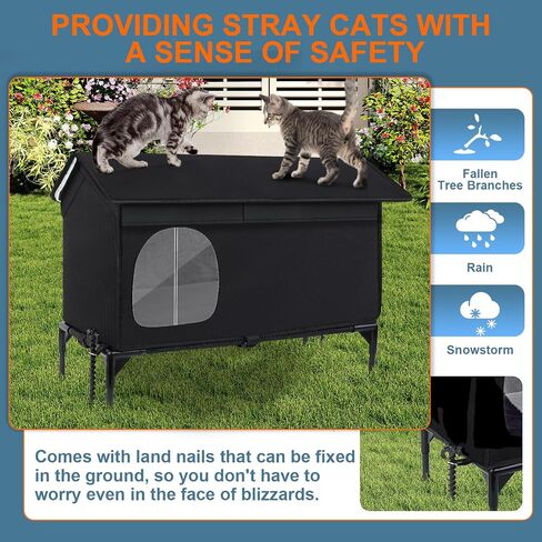 Weatherproof Feral Cat Houses for Outdoor Cats, Insulated Cats House with Cozy Cushion, Elevated Outdoor Cat Shelter, Equipped with Escape Door, Outside Cat House for Stray Cats(Large) in Saudi Arabia