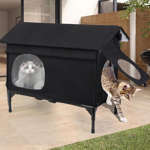 Weatherproof Feral Cat Houses for Outdoor Cats, Insulated Cats House with Cozy Cushion, Elevated Outdoor Cat Shelter, Equipped with Escape Door, Outside Cat House for Stray Cats(Large) in Saudi Arabia