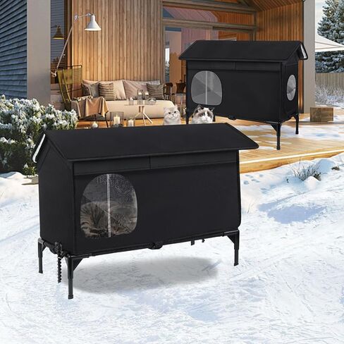 Weatherproof Feral Cat Houses for Outdoor Cats, Insulated Cats House with Cozy Cushion, Elevated Outdoor Cat Shelter, Equipped with Escape Door, Outside Cat House for Stray Cats(Large) in Saudi Arabia