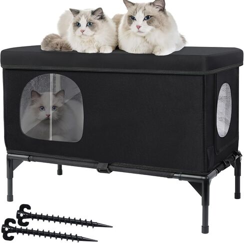 Outdoor Cat House Weatherproof, Insulated Feral Cat Houses for Cats with Cozy Cushion, Elevated Outdoor Cat Shelter, Equipped with Escape Door, Outside Cats House for Stray Cats(Large) in Kuwait