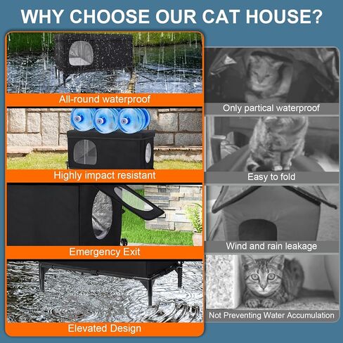 Outdoor Cat House Weatherproof, Insulated Feral Cat Houses for Cats with Cozy Cushion, Elevated Outdoor Cat Shelter, Equipped with Escape Door, Outside Cats House for Stray Cats(Large) in Kuwait