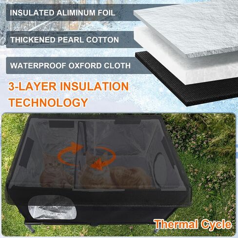 Outdoor Cat House Weatherproof, Insulated Feral Cat Houses for Cats with Cozy Cushion, Elevated Outdoor Cat Shelter, Equipped with Escape Door, Outside Cats House for Stray Cats(Large) in Kuwait
