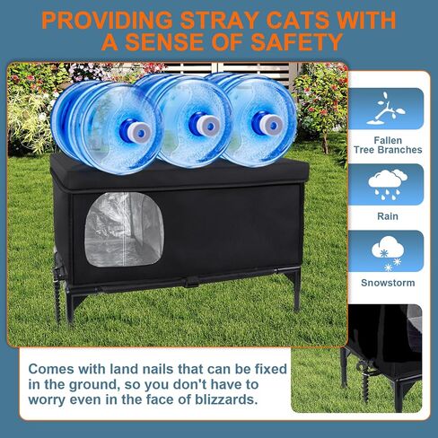 Outdoor Cat House Weatherproof, Insulated Feral Cat Houses for Cats with Cozy Cushion, Elevated Outdoor Cat Shelter, Equipped with Escape Door, Outside Cats House for Stray Cats(Large) in Kuwait