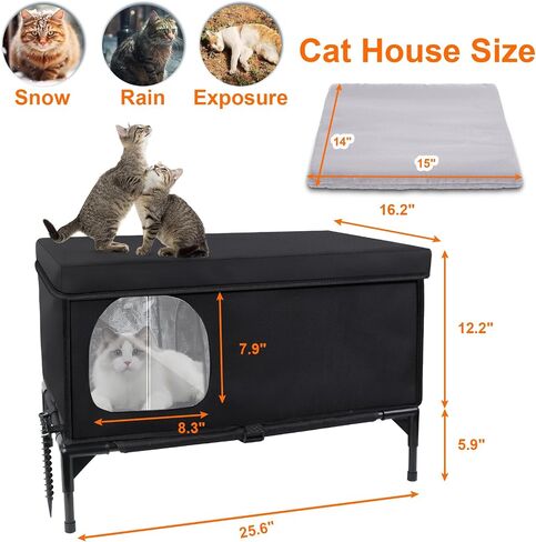 Outdoor Cat House Weatherproof, Insulated Feral Cat Houses for Cats with Cozy Cushion, Elevated Outdoor Cat Shelter, Equipped with Escape Door, Outside Cats House for Stray Cats(Large) in Kuwait