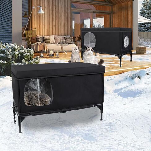 Outdoor Cat House Weatherproof, Insulated Feral Cat Houses for Cats with Cozy Cushion, Elevated Outdoor Cat Shelter, Equipped with Escape Door, Outside Cats House for Stray Cats(Large) in Kuwait