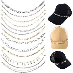 13pcs Trucker Hat Chains, Gold Silver Baseball Cap Brim Chain Detachable Trucker Hat Chains DIY Cap Brim Decoration Jewelry Accessories for Women Men in Saudi Arabia