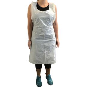 KingSeal Bib Style Disposable Poly Aprons, 24 by 42 Inches, White, Individually Wrapped - 1 Box of 100 Aprons (100 Count) in Kuwait
