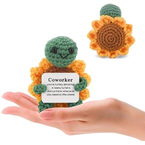 Mini Turtle Crochet Gift for Coworker Emotional Support, Crochet Animal Cute Handmade Gift Card Office Desk Decor for Female, Men, Friend Positive Inspirational Birthday Coworker Leaving Gifts in Saudi Arabia