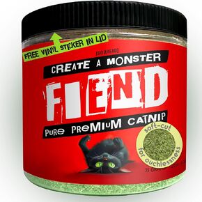 Fiend Catnip Safety-Cut 100 ٪ Pure Purent Fine Cat nip للقطط والقطط-علبة فائقة القوية ، أمريكا الشمالية-1 كوب (34.5 جرام)-المضي قدمًا ، قم بإنشاء وحش! in Kuwait