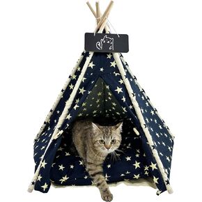 Pet Tent/Tipi للقطط والكلاب - قماش قابل للغسل ، Teepee Pet قابل للطي مع قاعدة مضادة للانزلاق ووسادة قابلة للفصل | ملجأ آمن داخلي/خارجي للحيوانات الأليفة حتى 66 رطلاً أبيض in Kuwait