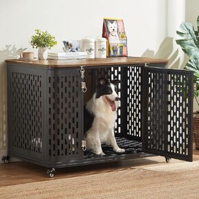 43.7 "أثاث قفص الكلاب مع عجلات ، وتربية الكلاب الشاقة الداخلية مع فليب أعلى ووسادة للكلاب المتوسطة ، قفص الحيوانات الأليفة مقاوم للهروب ومضغ للحيوانات الأليفة عالية القلق ، تزين كحامل تلفزيوني in Kuwait